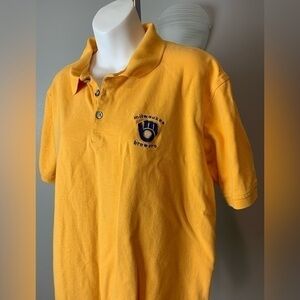Milwaukee Brewers Men’s Baseball Yellow Polo with Glove Logo Size Large